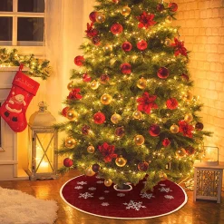 Selwo 75 Cm Kerstboom Rok Rood Jute Kerstboomtapijt Ornamenten Decoratie Voor Kerstmis Best