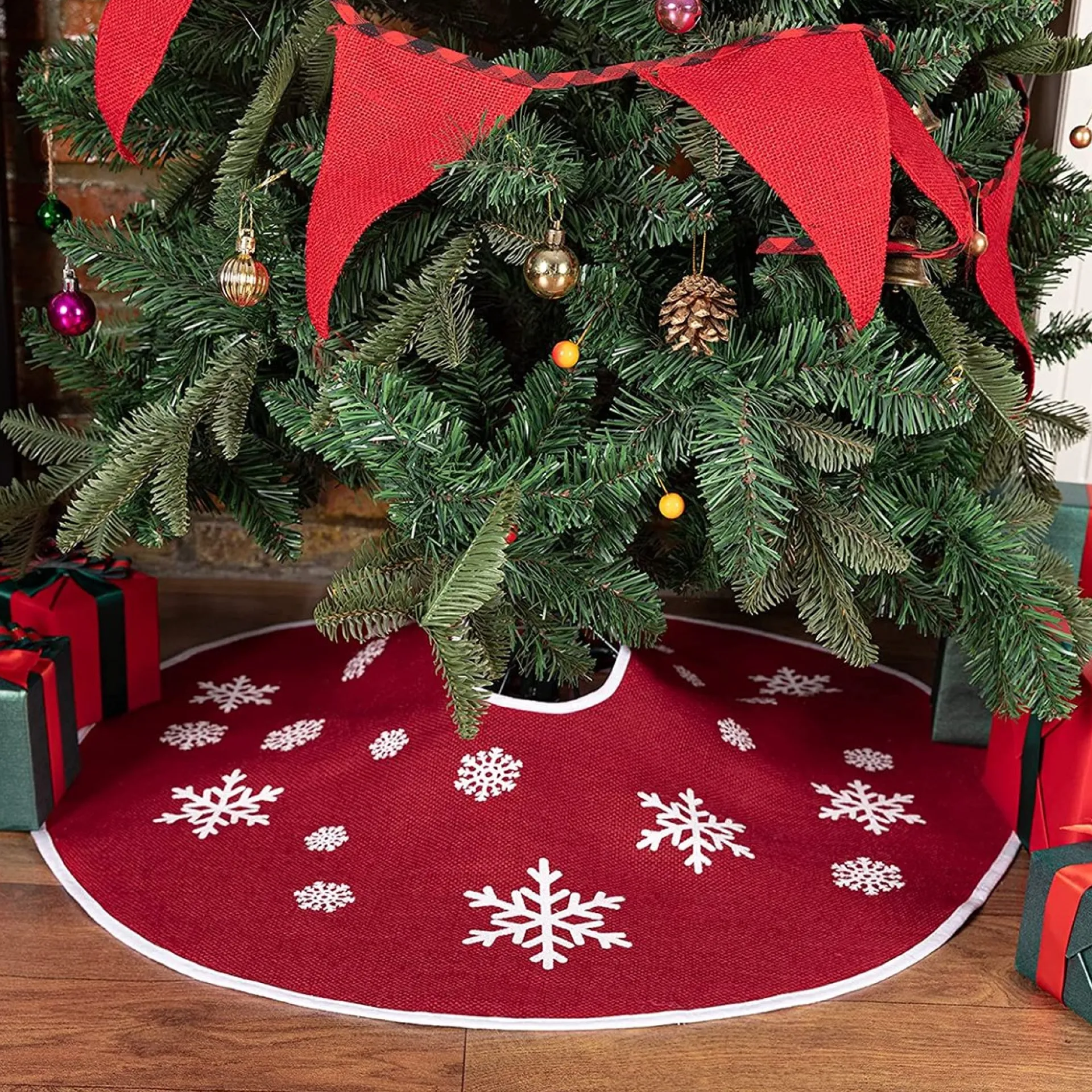 Selwo 75 Cm Kerstboom Rok Rood Jute Kerstboomtapijt Ornamenten Decoratie Voor Kerstmis Best