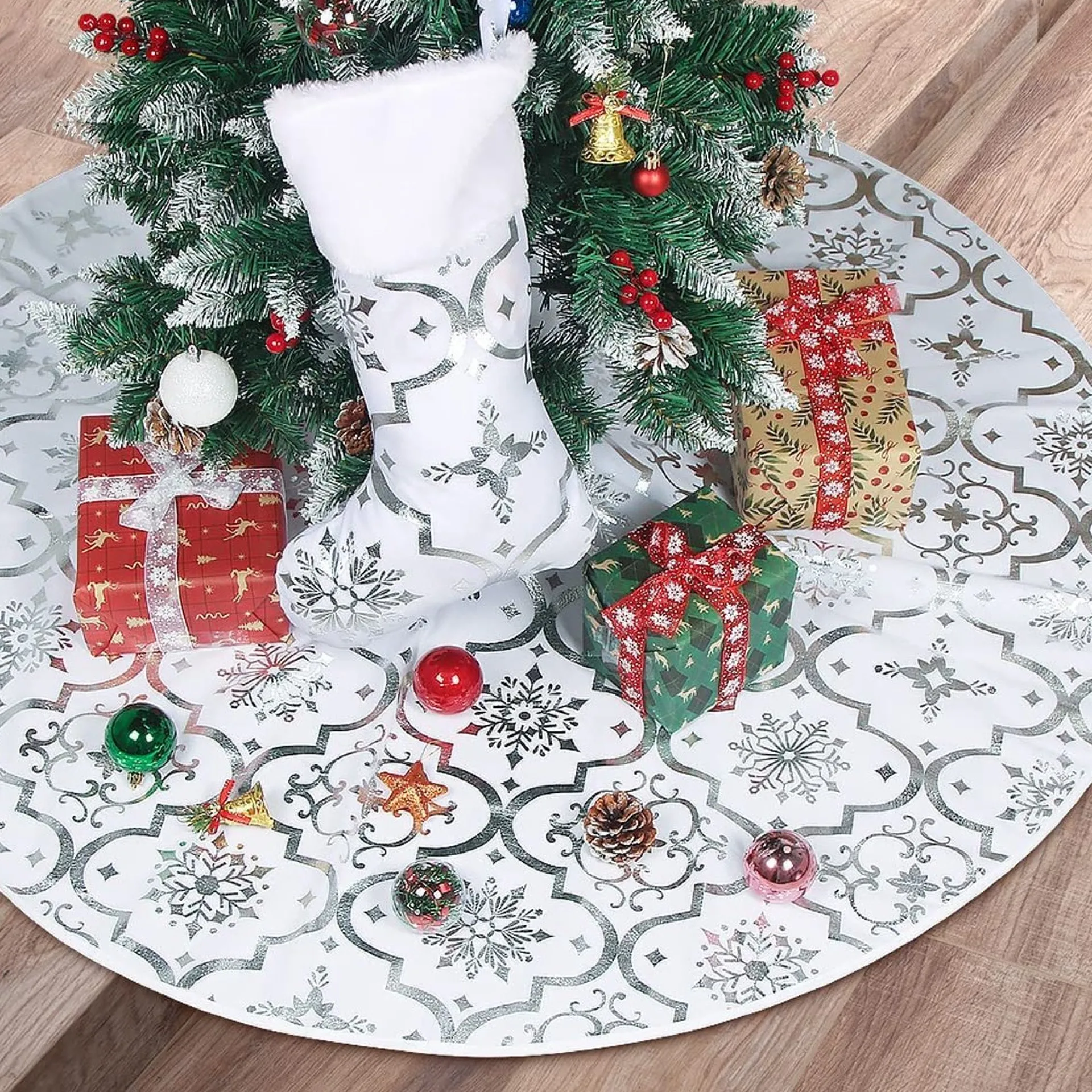 Selwo 120 Cm Kerstboomdeken, Witte Kerstboomrok, Kerstdeken Met Kerstkous, Ronde Kerstboomdeken Voor Kerstversiering, Kerstmis, Woondecoratie, Kerstdecoratie Sale