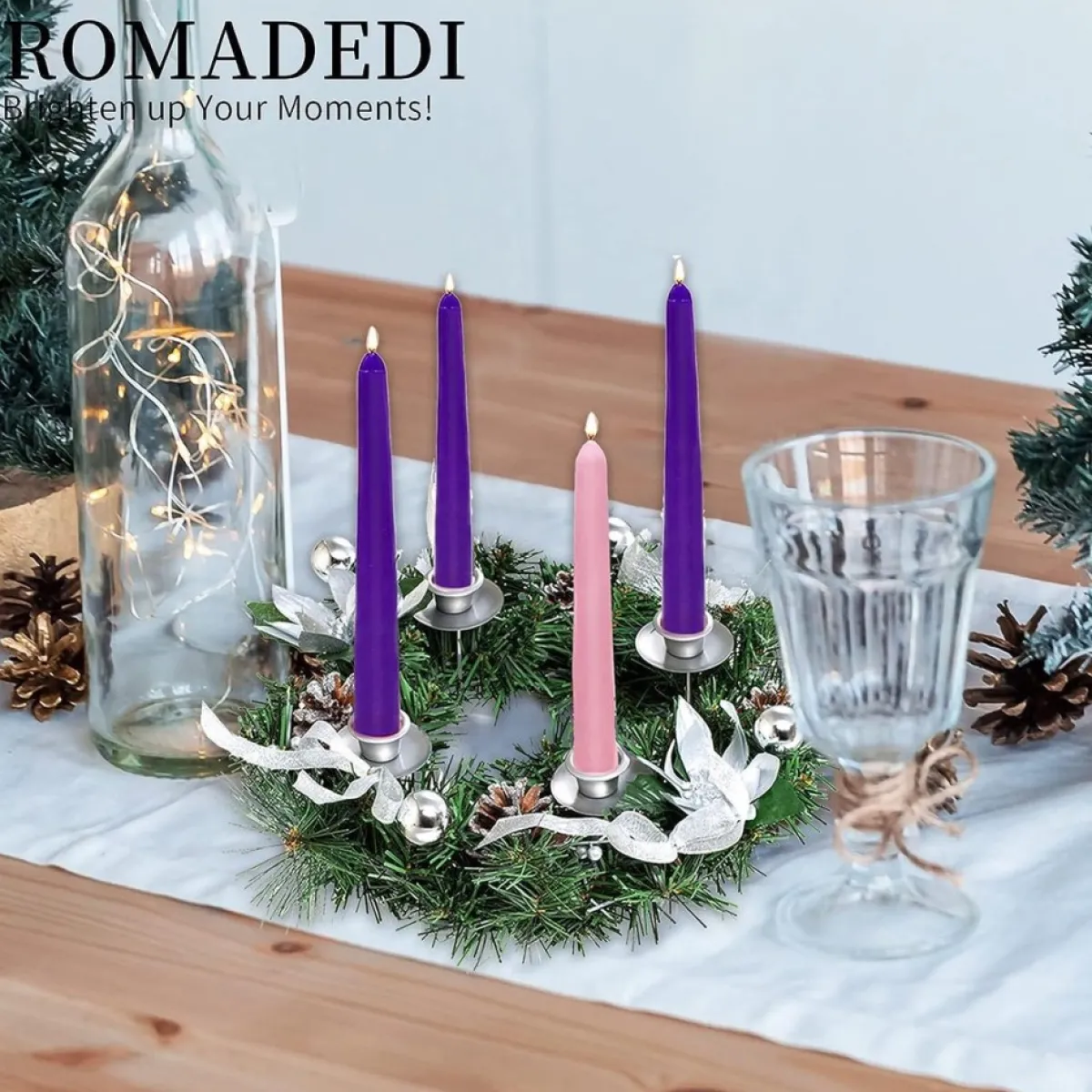 * Kerstkransen>Adventskrans Kunstkandelaar Kerstmis - Kerstkrans Met 4 Kandelaars Adventkrans, Decoratie, Tafeldecoratie Voor Kaarsen, Puntige Kaarsen, 30 Cm, Rood, 30 Cm