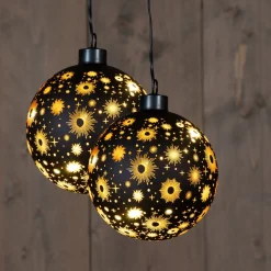 Anna's Collection Anna Collection Verlichte Kerstballen - 2X St- Zwart Kosmos - D10 Cm - Warm Wit Sale