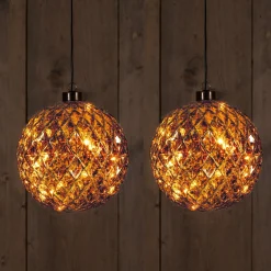 Anna's Collection Anna Collection Verlichte Kerstballen -2X St- Antiek Goud -15 Cm -Glas -Warm Wit Hot