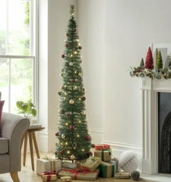 Argos Home 180Cm Pop Up Led Kerstboom Kerstballen Dennenappels Groen Cheap