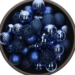 Bellatio Decorations Kerstboomversieringen> Kerstballen - 37 Stuks - Kobalt Blauw - Mix - Onbreekbaar - 6 Cm