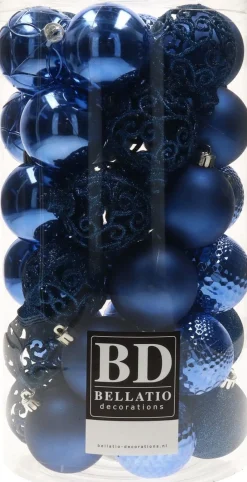 Bellatio Decorations Kerstboomversieringen> Kerstballen - 37 Stuks - Kobalt Blauw - Mix - Onbreekbaar - 6 Cm