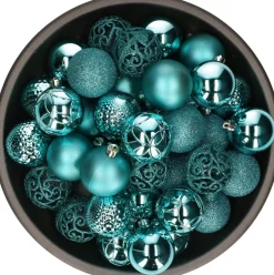 Bellatio Decorations Kerstboomversieringen> Kerstballen - 37 Stuks - Turquoise Blauw - Kunststof - 6 Cm