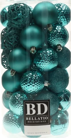 Bellatio Decorations Kerstboomversieringen> Kerstballen - 37 Stuks - Turquoise Blauw - Kunststof - 6 Cm