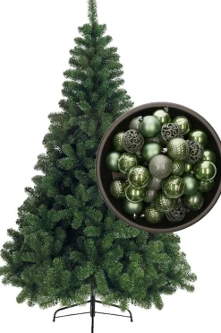 Bellatio Decorations Kerstboom H150 Cm - Met Kerstballen Salie Groen Hot