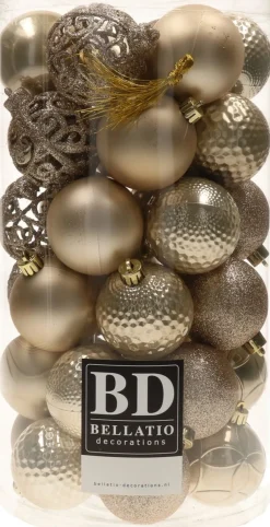Bellatio Decorations Kerstboomversieringen> Kerstballen - 37 Stuks - Parel Champagne - Kunststof - 6 Cm