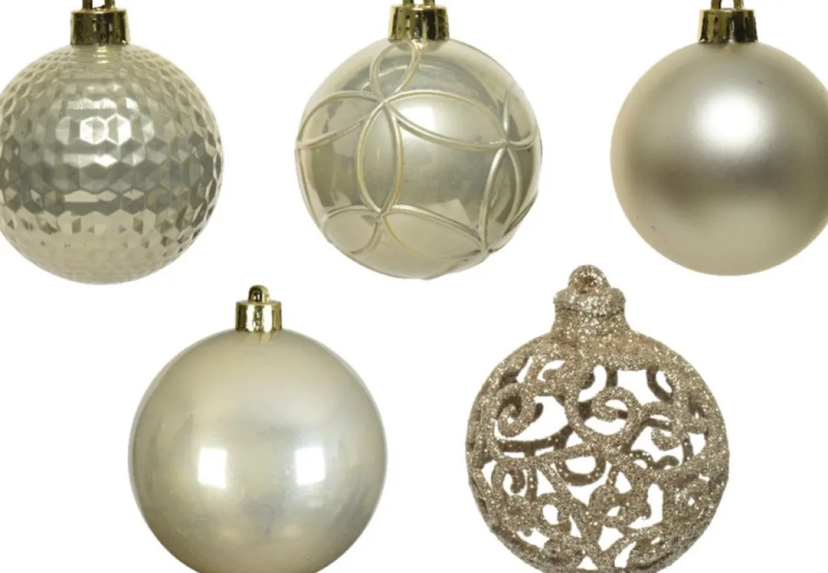 Bellatio Decorations Kerstboomversieringen> Kerstballen - 37 Stuks - Parel Champagne - Kunststof - 6 Cm