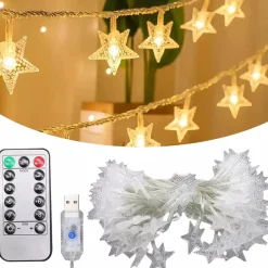 Bera L. Kerst - Kerstboom - Kerstverlichting - Kerstversiering -Warm Wit Led Sterretjes Met Afstandsbediening - 10 Meter 50 Lichtjes Sterretjes - Gordijn Lichtslingers Met 8 Modi - Indoor - Bruiloft - Licht Decoratie Store