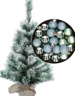 Merkloos Besneeuwde Mini Kerstboom/Kunst Kerstboom 35 Cm Met Kerstballen Mintgroen - Kerstversiering Sale
