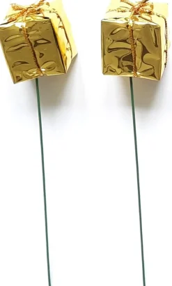 Merkloos Kerststukjes>Bijstekers – Goudkleurig Kadootje Op Ijzerdraad -Kerststukje Maken –Decoratie-Feest-Feestartikel- 60 Stuks – 2.5 X 2.5 Cm – Bij-003