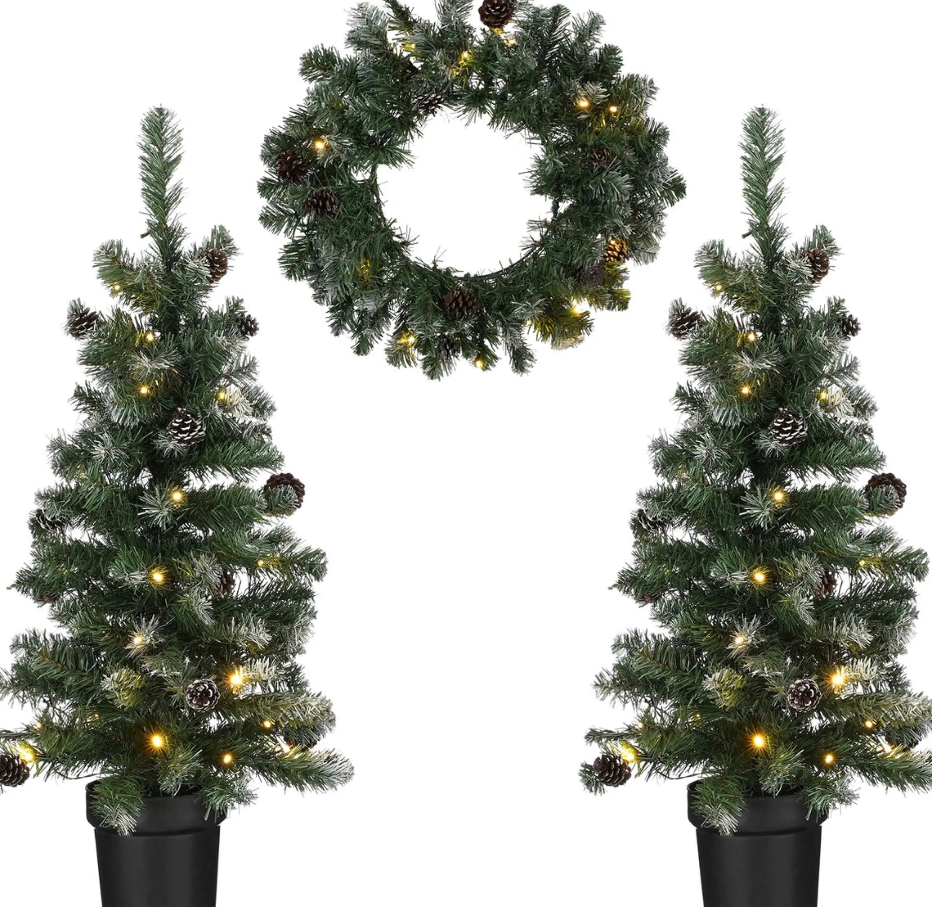 Black Box Trees Norton Set Van 2 Kunstkerstbomen En 1 Kerstkrans Met Led Verlichting Frosted Best
