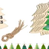 Bob Online ™ - 10 Stuks - Houten Kerstboom Vormen - Kerstversiering - Kersttafelversiering – Kerstboomversiering – 10 Pcs – Wooden Christmas Tree Shapes – Christmas Tree Decorations – Diy Kerst Slinger Maken – Houten Kerstboom Cadeau Label + Jutekoord Clearance