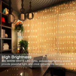 BOTC Led Lichtgordijn Sfeerverlichting - Inclusief Afstandsbediening - Led Kerstverlichting Lichtgordijn - 3 Meter - 300 Lichten - Warm Wit Best Sale