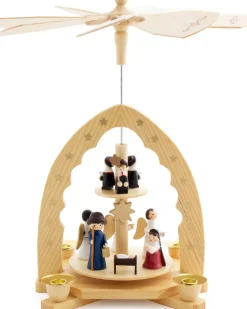 Brubaker Kerststallen> 2 Tier Houten Kerstpiramide - 30 Cm - Kerststal Christus Geboorte Met Maria En Josef, Engelen En Carol Zangers
