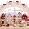 Brubaker Kerststallen> 3D Led-Lichtboog, Lichtboog, Winterlandschap Met Oude Stad, Led-Verlichting, Natuurlijk Hout, 43,5 X 27 X 10,1 Cm, Handgeschilderd