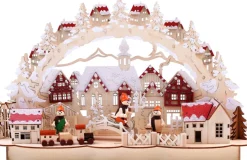 Brubaker Kerststallen> 3D Led-Lichtboog, Lichtboog, Winterlandschap Met Oude Stad, Led-Verlichting, Natuurlijk Hout, 43,5 X 27 X 10,1 Cm, Handgeschilderd