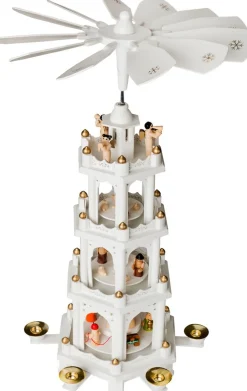 Brubaker Kerststallen> Kerstpiramide Houten Piramide - Wit - 4 Niveaus - 60 Cm Hoogte - Handbeschilderde Figuren