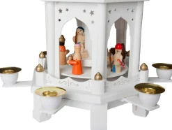 Brubaker Kerststallen> Kerstpiramide Houten Piramide - Wit - 4 Niveaus - 60 Cm Hoogte - Handbeschilderde Figuren