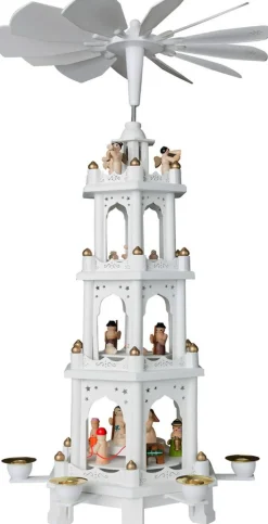 Brubaker Kerststallen></noscript> Kerstpiramide Houten Piramide - Wit - 4 Niveaus - 60 Cm Hoogte - Handbeschilderde Figuren