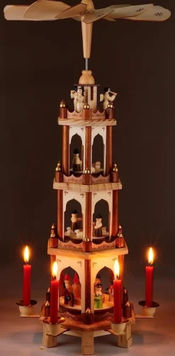 Brubaker Kerststallen></noscript> Kerstpiramide Houten Piramide - Natuur - 4 Niveaus - 60 Cm Hoogte - Handbeschilderde Figuren