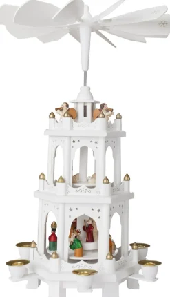 Brubaker Kerststallen> Kerstpiramide Houten Piramide - Wit - 3 Niveaus - 45 Cm Hoogte - Handbeschilderde Figuren