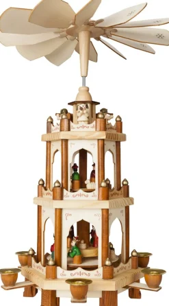 Brubaker Kerststallen></noscript> Kerstpiramide Houten Piramide - Natuur - 3 Niveaus - 45 Cm Hoogte - Handbeschilderde Figuren