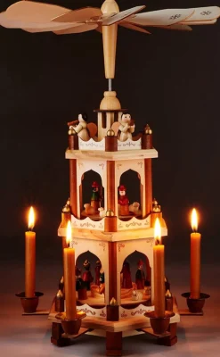 Brubaker Kerststallen></noscript> Kerstpiramide Houten Piramide - Natuur - 3 Niveaus - 45 Cm Hoogte - Handbeschilderde Figuren