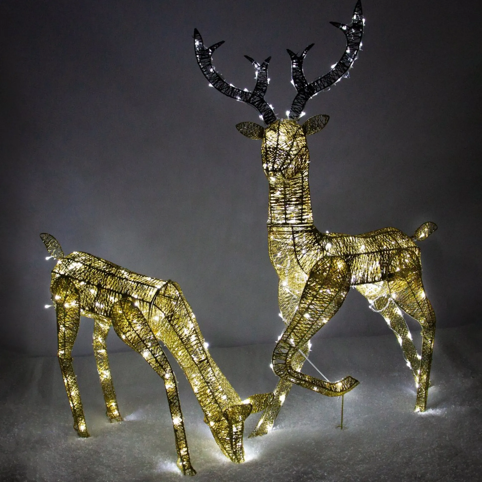 MonsterShop Bundel: Lichtgevend Rendier En Hert Verlichte Kerstfiguren - 12 Meter Lange Stroomsnoeren - Kerstdecoraties Kerst Versieringen Buiten Hot