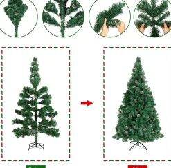 Merkloos Casaria Kerstboom 180Cm Pvc – Sneeuw Effect Denneappels - Groen-Wit Sale