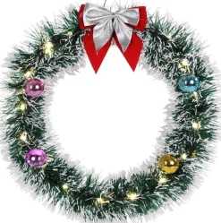 Casaria Kerstkransen> Kerstkrans 32Cm 20X Led Werkt Op Batterijen Deurkrans Kerstdeco Zilver