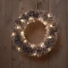 CBD Kerstkransen> Rotan Krans Zwart/Sneeuw - Kerstverlichting - 40 Cm Warm Wit 30 Led