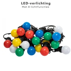 Cheqo ® Feestverlichting - Lichtsnoer - Tentverlichting - Fairy Lights - 10L, 3V/20Ma - 8 Lichtfuncties - 50Cm Afstand - 9.50M Snoer - Ip44 Beschermwaarde - 2.4W Power Consumption - Ophangoog - Binnen & Buiten Shop