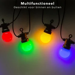 Cheqo ® Feestverlichting - Lichtsnoer - Tentverlichting - Fairy Lights - 10L, 3V/20Ma - 8 Lichtfuncties - 50Cm Afstand - 9.50M Snoer - Ip44 Beschermwaarde - 2.4W Power Consumption - Ophangoog - Binnen & Buiten Shop
