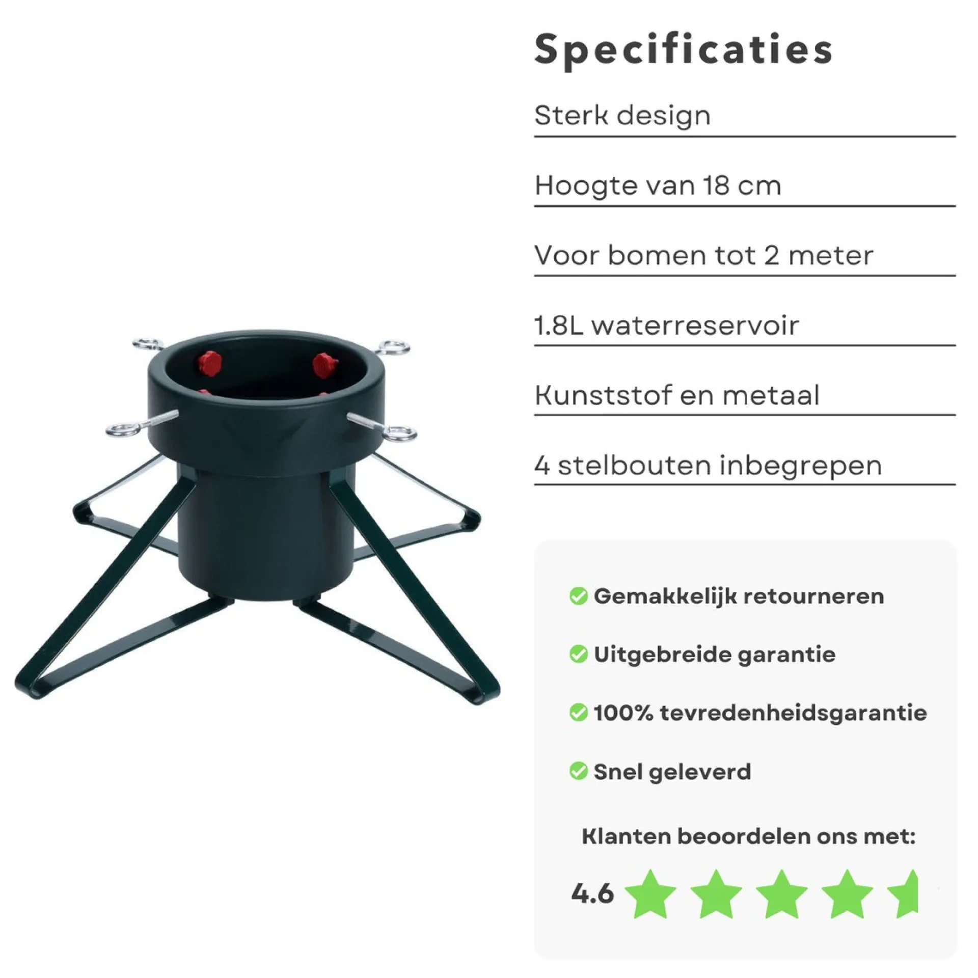 Cheqo ® Kerstboomstandaard Met Waterreservoir - Kerstboomvoet Voor Bomen Tot 2 Meter - Kerstboom Standaard - Kerstboom Voet - 1.8 Liter Fashion