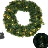 Merkloos Kerstkransen>Cheqo® Kerstkrans Met Led Verlichting - Krans - Kerstdecoratie - Kerstmis - Met Timer Functie - O50 Cm