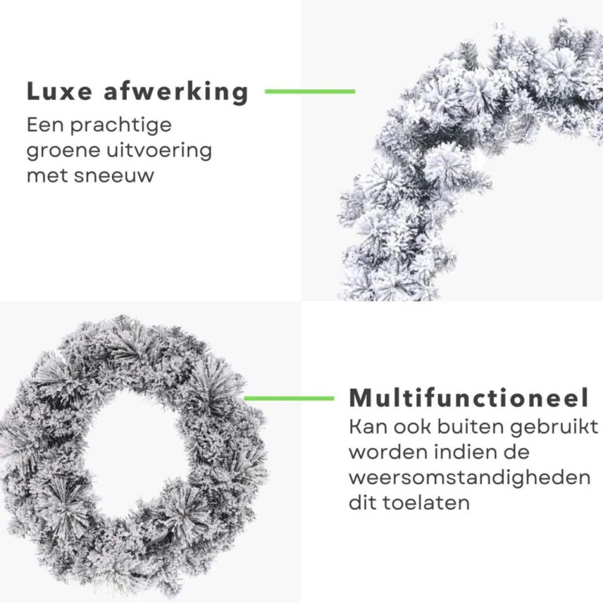 Cheqo Kerstkransen>® Kerstkrans Met Sneeuw - Krans - Kerstdecoratie - Kerstmis - Groen En Wit - O50 Cm