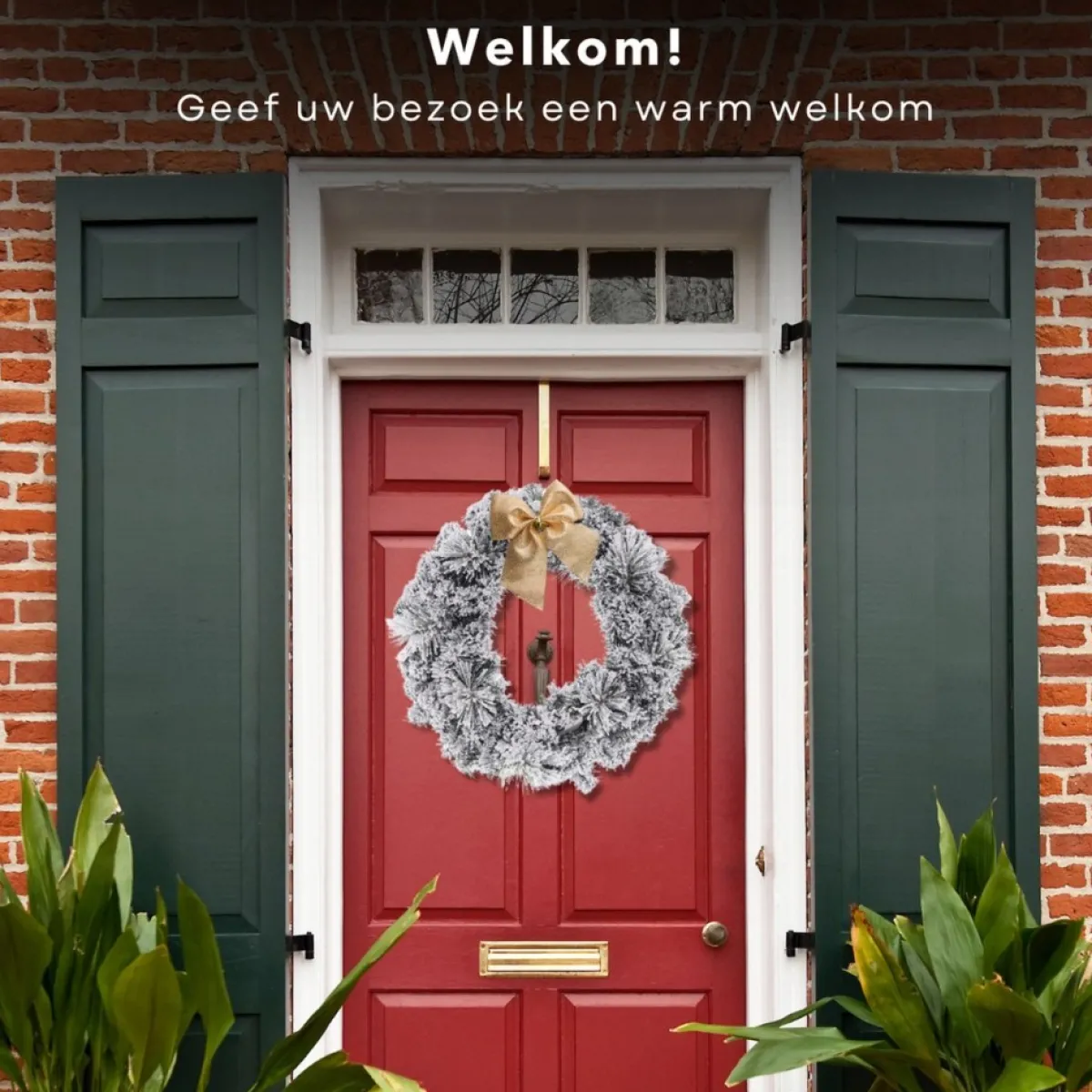 Cheqo Kerstkransen>® Kerstkrans Met Sneeuw - Krans - Kerstdecoratie - Kerstmis - Groen En Wit - O50 Cm