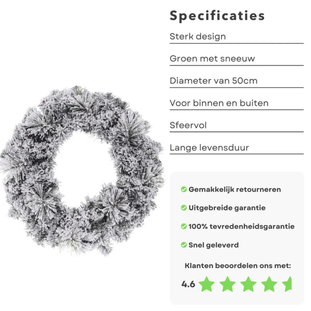Cheqo Kerstkransen>® Kerstkrans Met Sneeuw - Krans - Kerstdecoratie - Kerstmis - Groen En Wit - O50 Cm