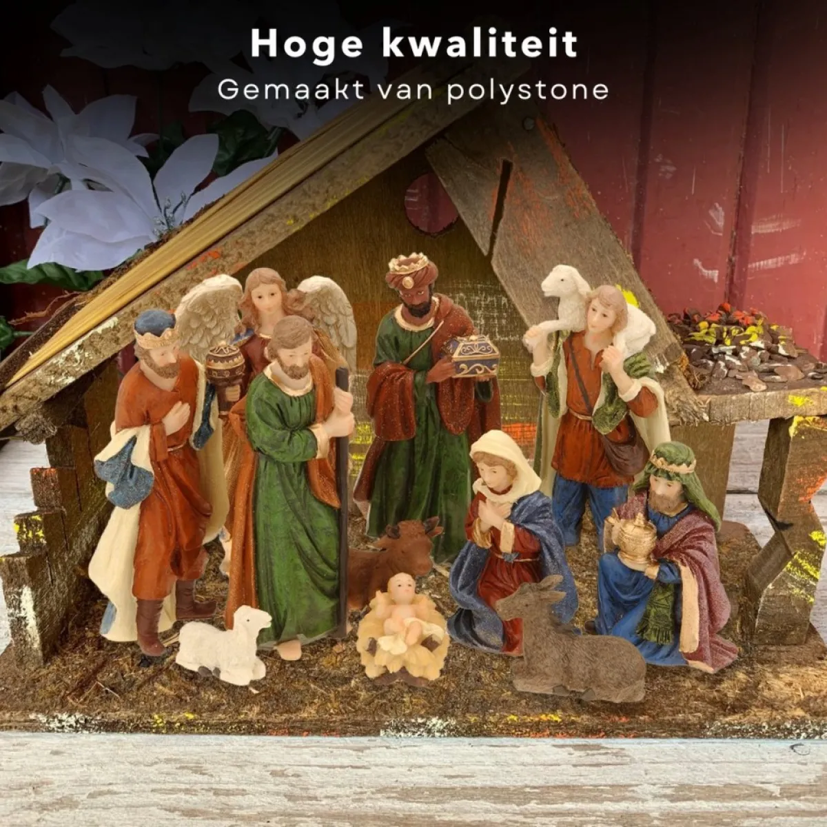 Cheqo Kerststallen>® Kerststal Figuren - Kerststalfiguren - Kerstgroep - Kerstbeeldjes - Polystone - 11-Delig