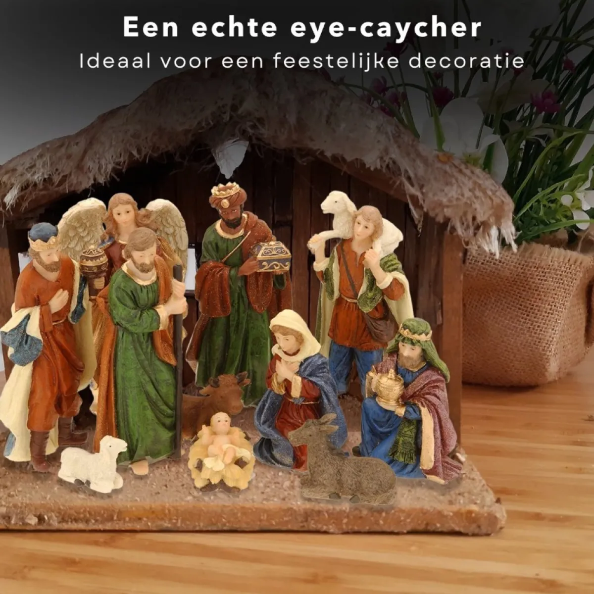 Cheqo Kerststallen>® Kerststal Figuren - Kerststalfiguren - Kerstgroep - Kerstbeeldjes - Polystone - 11-Delig