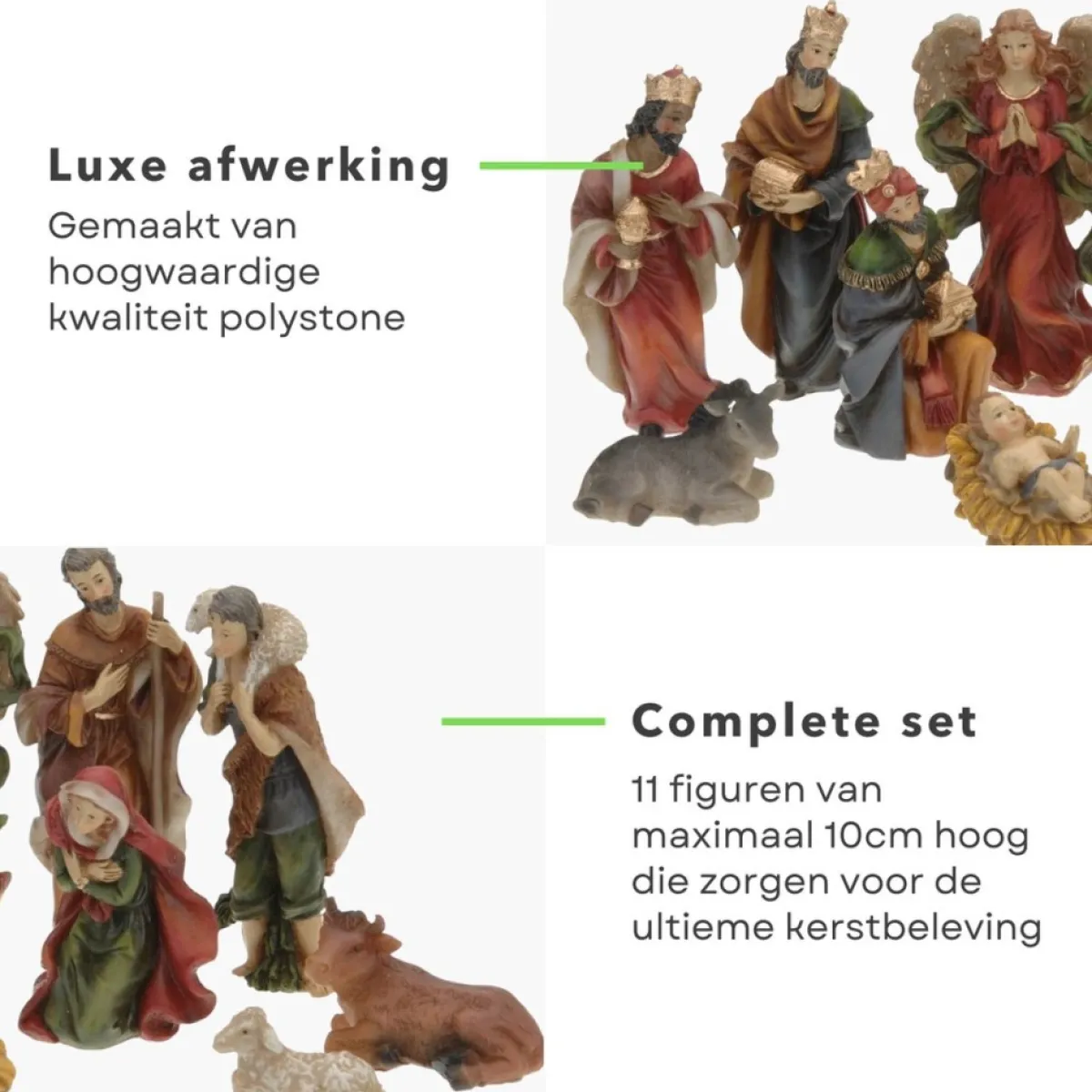 Cheqo Kerststallen>® Kerststal Figuren - Kerststalfiguren - Kerstgroep - Kerstbeeldjes - 11-Delig