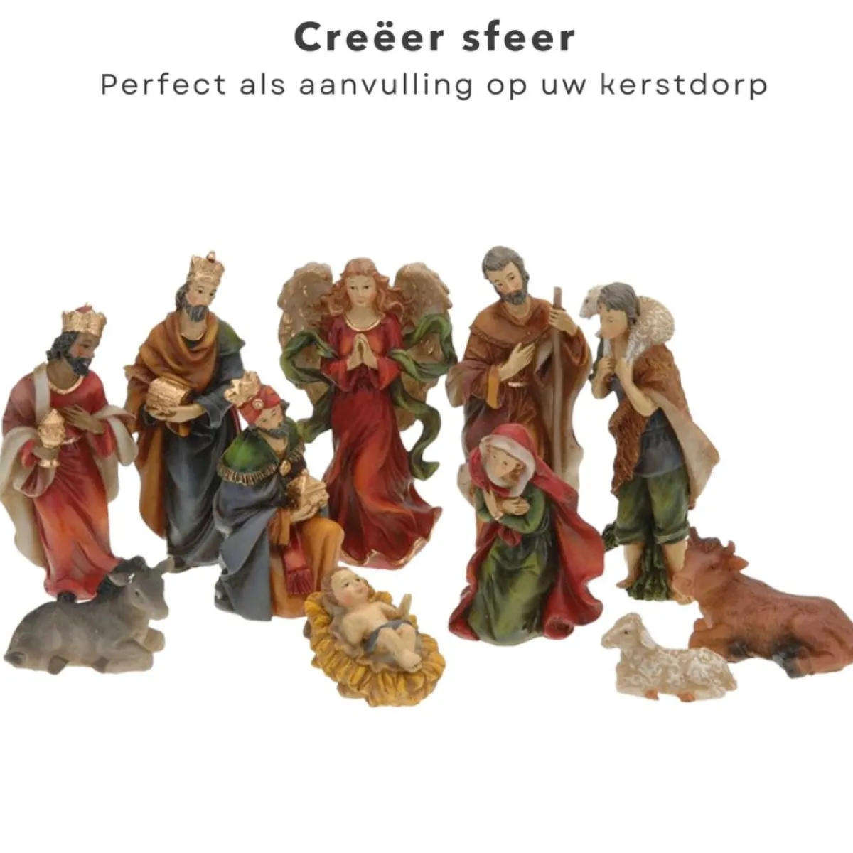 Cheqo Kerststallen>® Kerststal Figuren - Kerststalfiguren - Kerstgroep - Kerstbeeldjes - 11-Delig