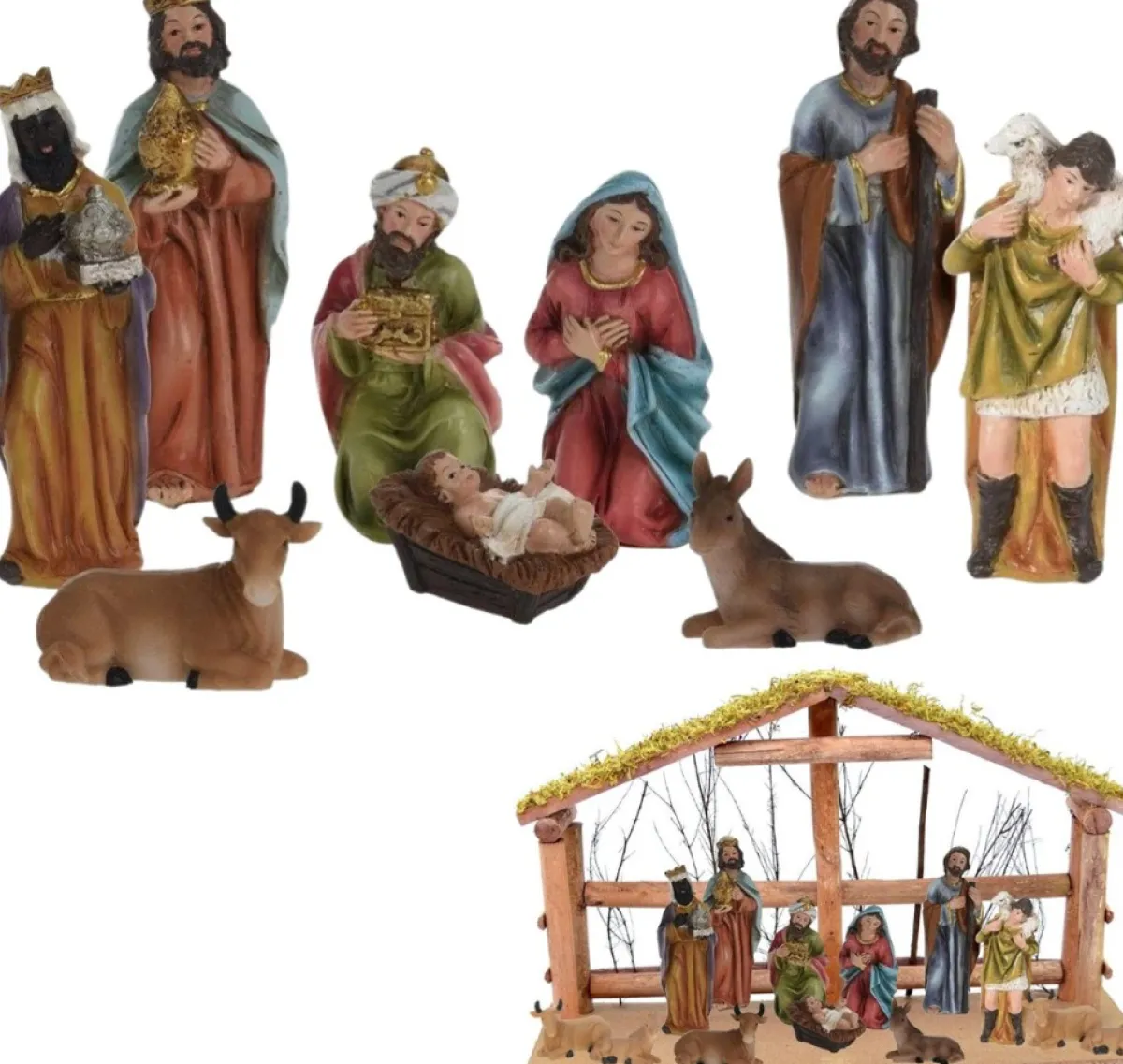 Cheqo Kerststallen>® Kerststal Figuren - Kerststalfiguren - Kerstgroep - Kerstbeeldjes - 9-Delig