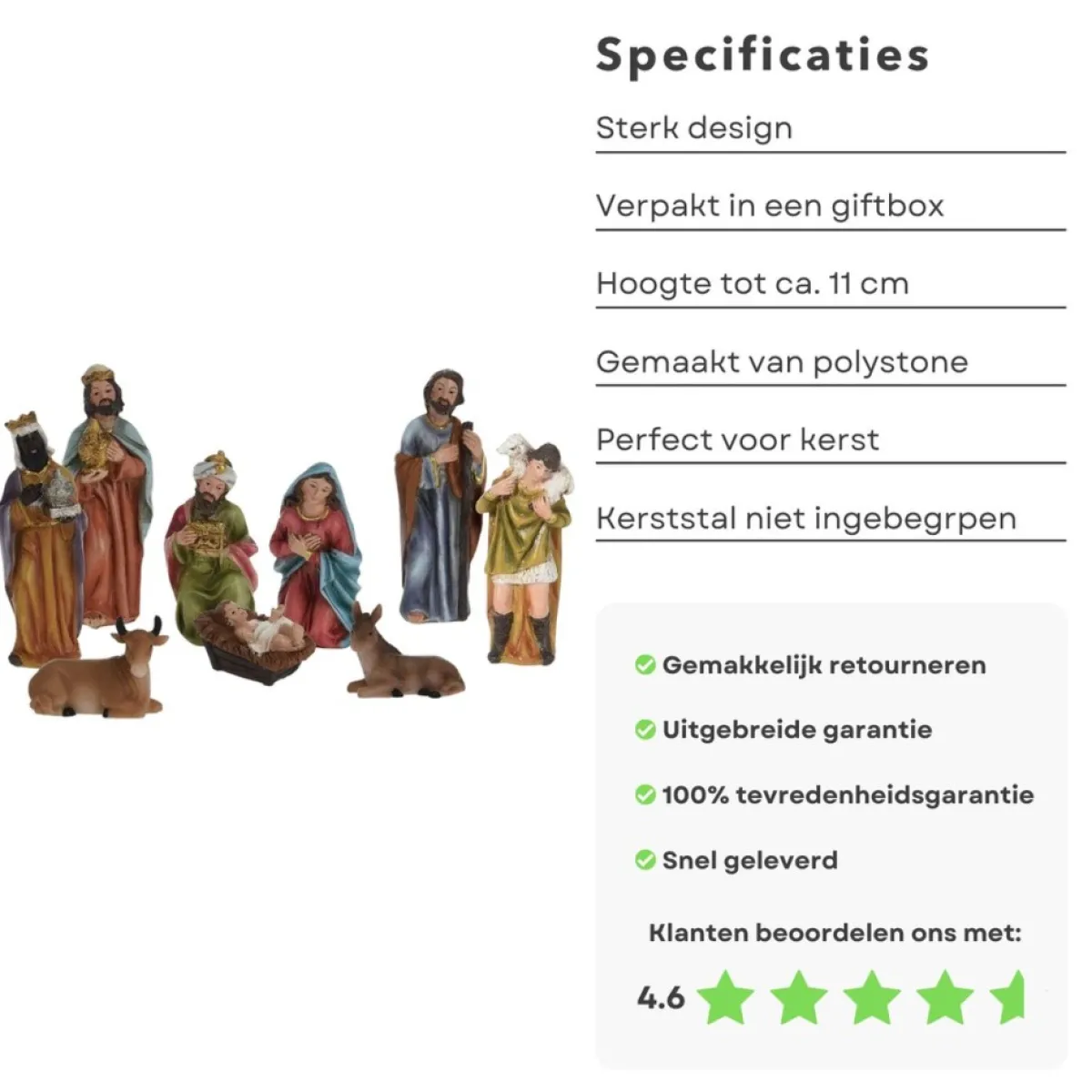 Cheqo Kerststallen>® Kerststal Figuren - Kerststalfiguren - Kerstgroep - Kerstbeeldjes - 9-Delig