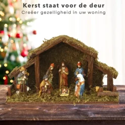 Cheqo Kerststallen></noscript>® Kerststal Met 8 Figuren - Kersttafereel - Kerstdorp - 39 X 14 X H22.5Cm