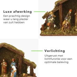 Cheqo Kerststallen></noscript>® Kerststal Met 8 Figuren - Kersttafereel - Kerstdorp - 39 X 14 X H22.5Cm