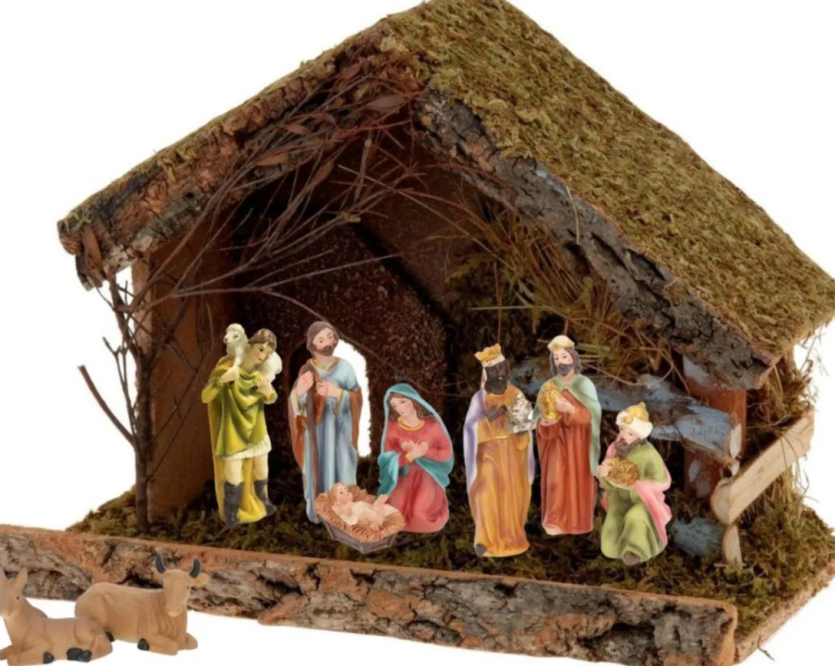 Cheqo Kerststallen>® Kerststal Zonder Figuren - Kersttafereel - Kerstdorp - 32 X 17 X H25Cm